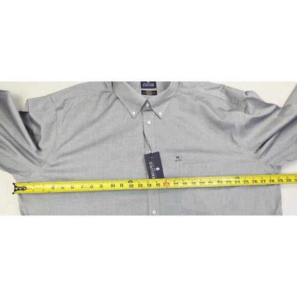 Stafford X-Tall Size 19 38-39 Mens Grey Button Down Long Sleeve Non Iron Oxford - Picture 3 of 10